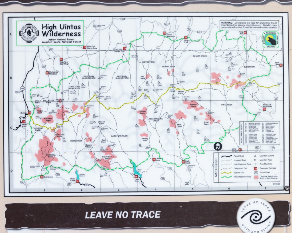 Trailhead signboard map High Uintas Wilderness Area