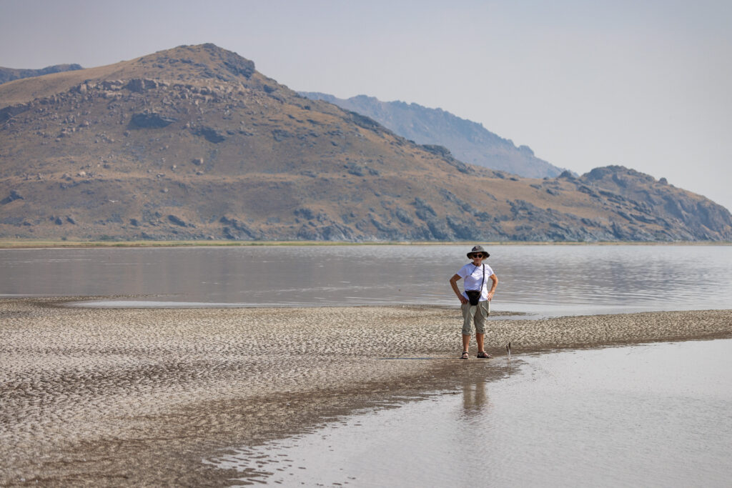 Mariln Koolstra stands on the shore of the Great Salt Lake