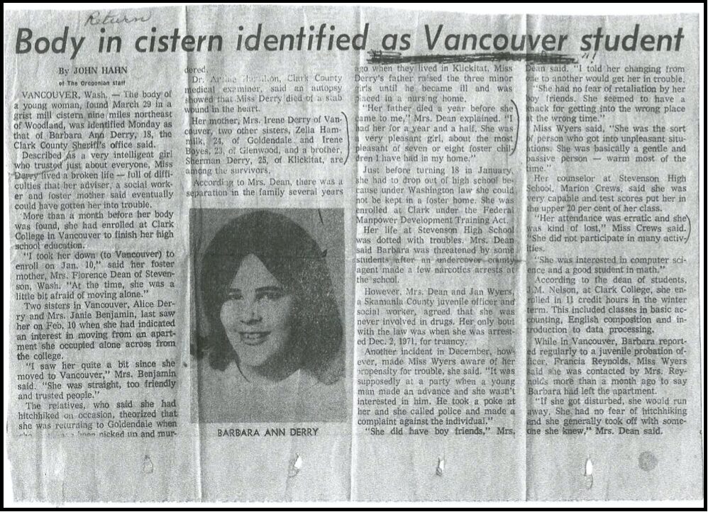 A newspaper article detailing a murder victim.