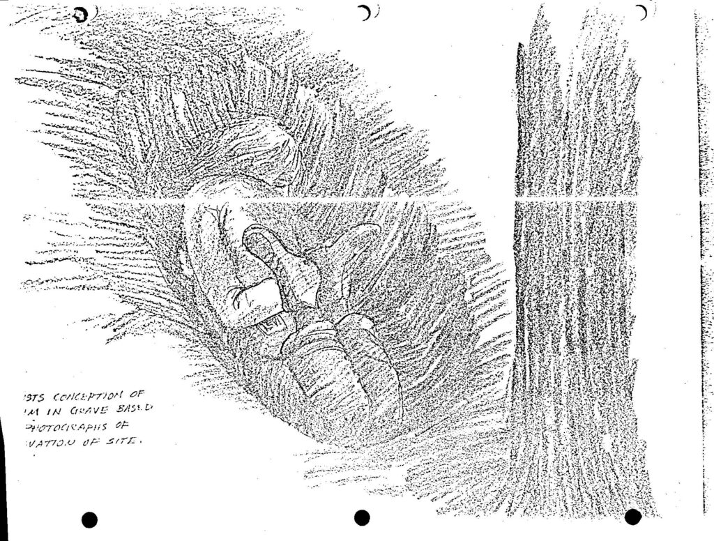 A police sketch of a body in a shallow grave.