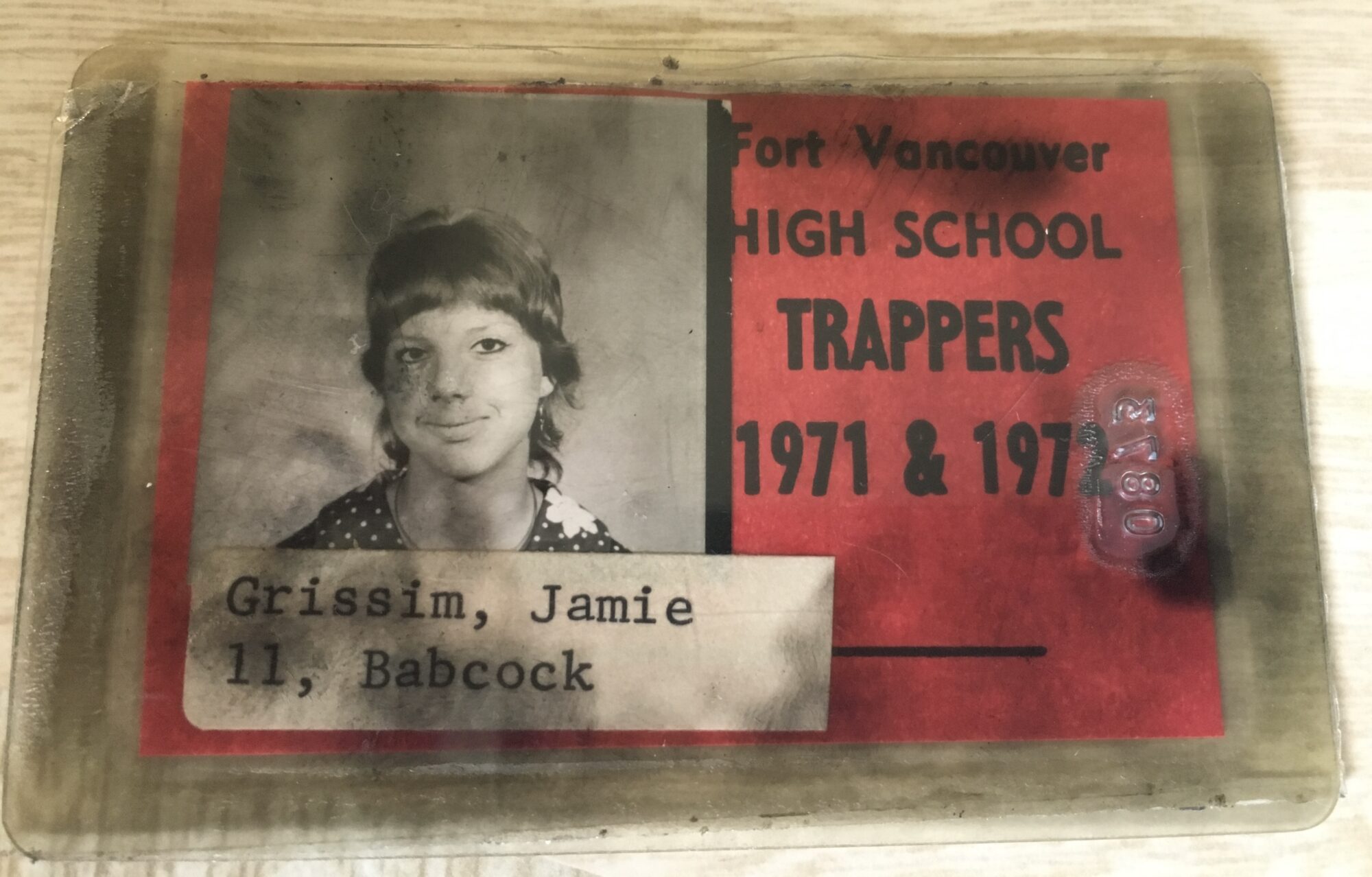 A photo of a high school ID card belonging to Jamie Grissim